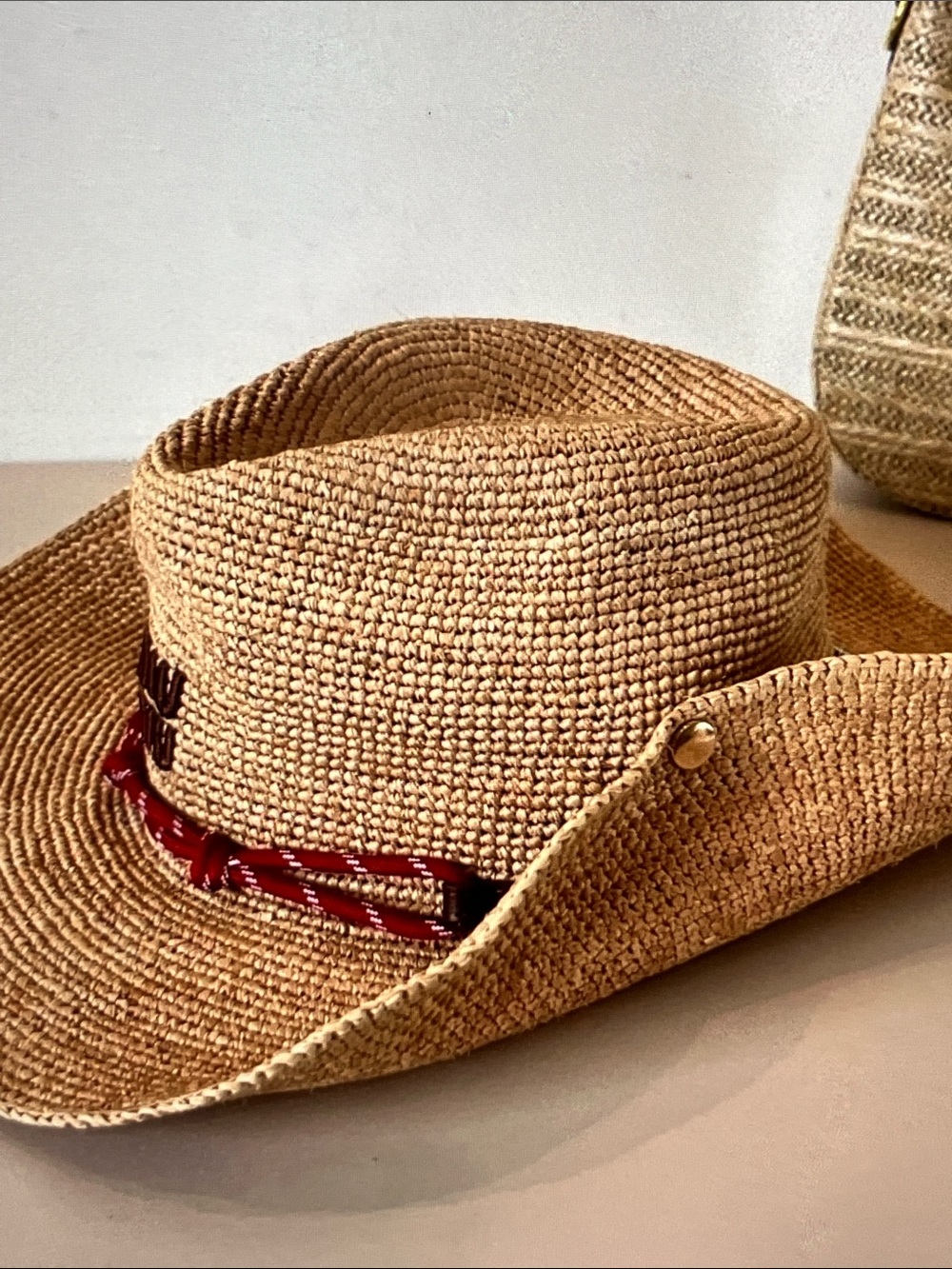 Miu Miu Natural Straw Fedora with Red Braided Trim - Picture 5 of 7